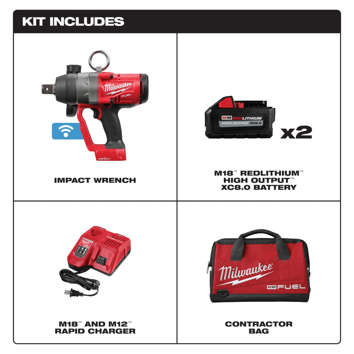 Llave De Impacto Inalámbrica Milwaukee De 1" Pulg. MW286722 | M18 One Key | 2 Baterías y Cargador