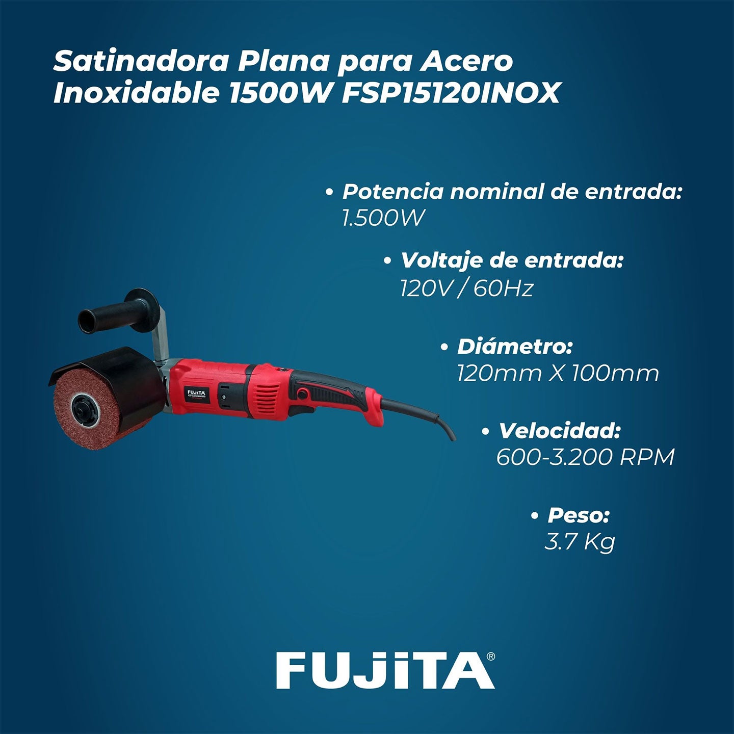 Satinadora Plana De 1.500W FSP15120INOX Fujita | Acero Inoxidable | Uso Profesional E Industrial