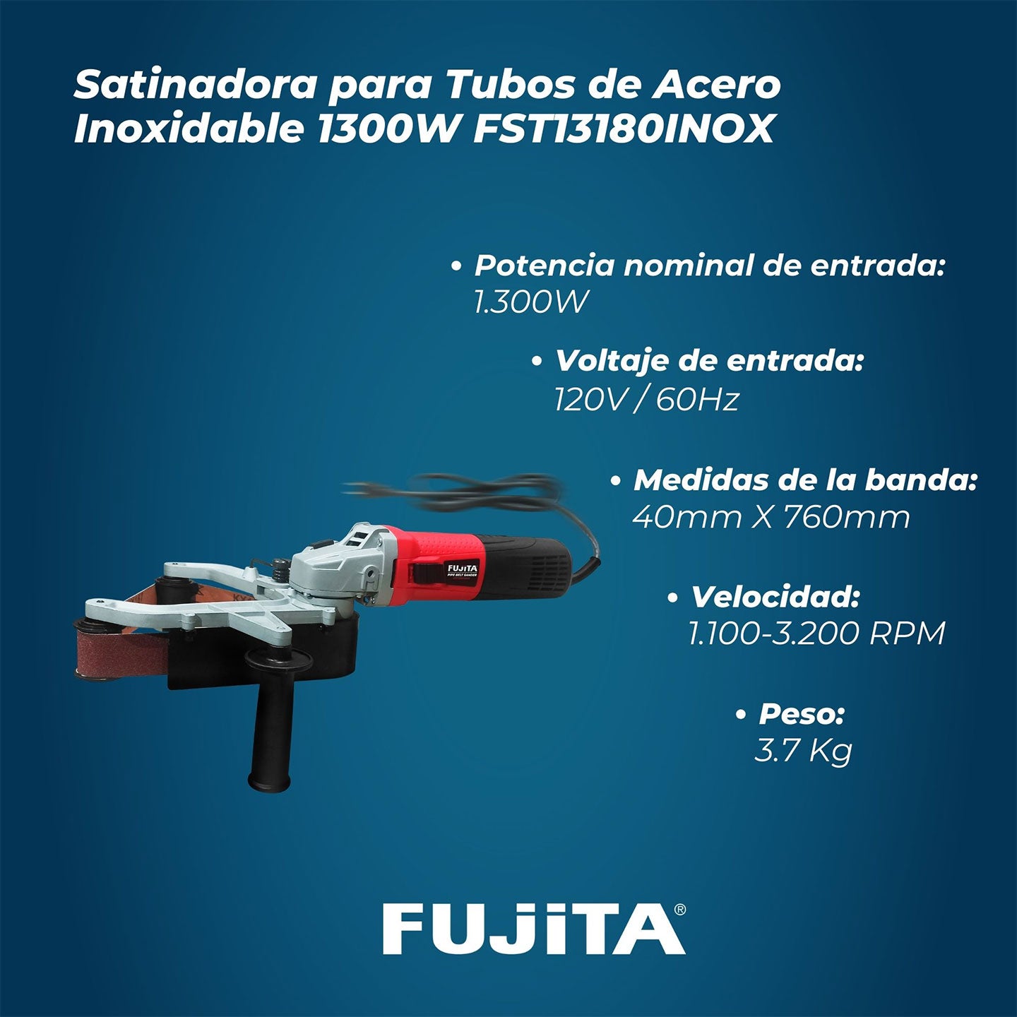 Satinadora De Tubos De 1.300W FST13180INOX Fujita | Acero Inoxidable | Uso Profesional E Industrial