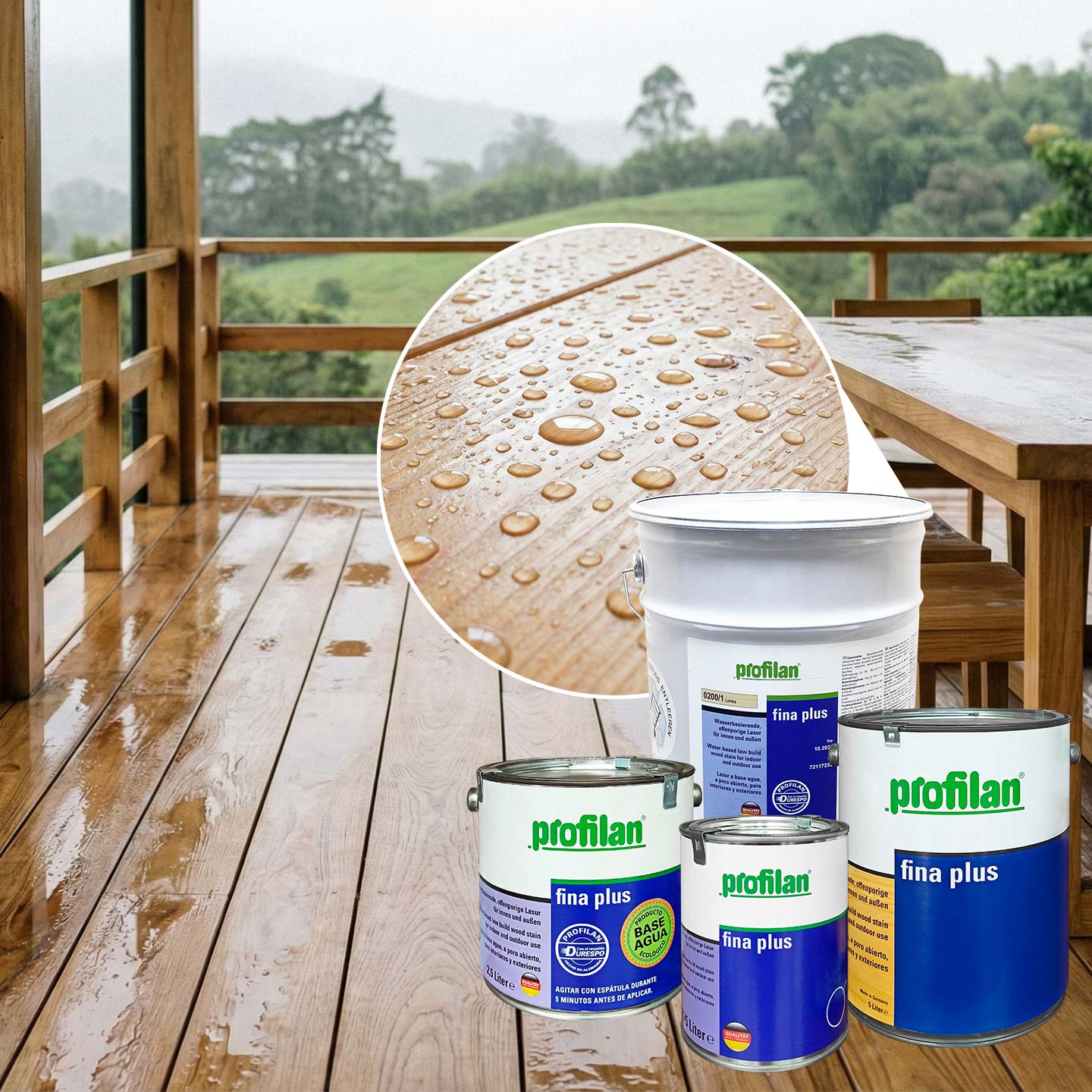 Profilan Fina Plus | Recubrimiento (Lasur) Para Protección De Madera En Exteriores | Para Fachadas, Puertas, Ventanas y Pérgolas | Base Agua