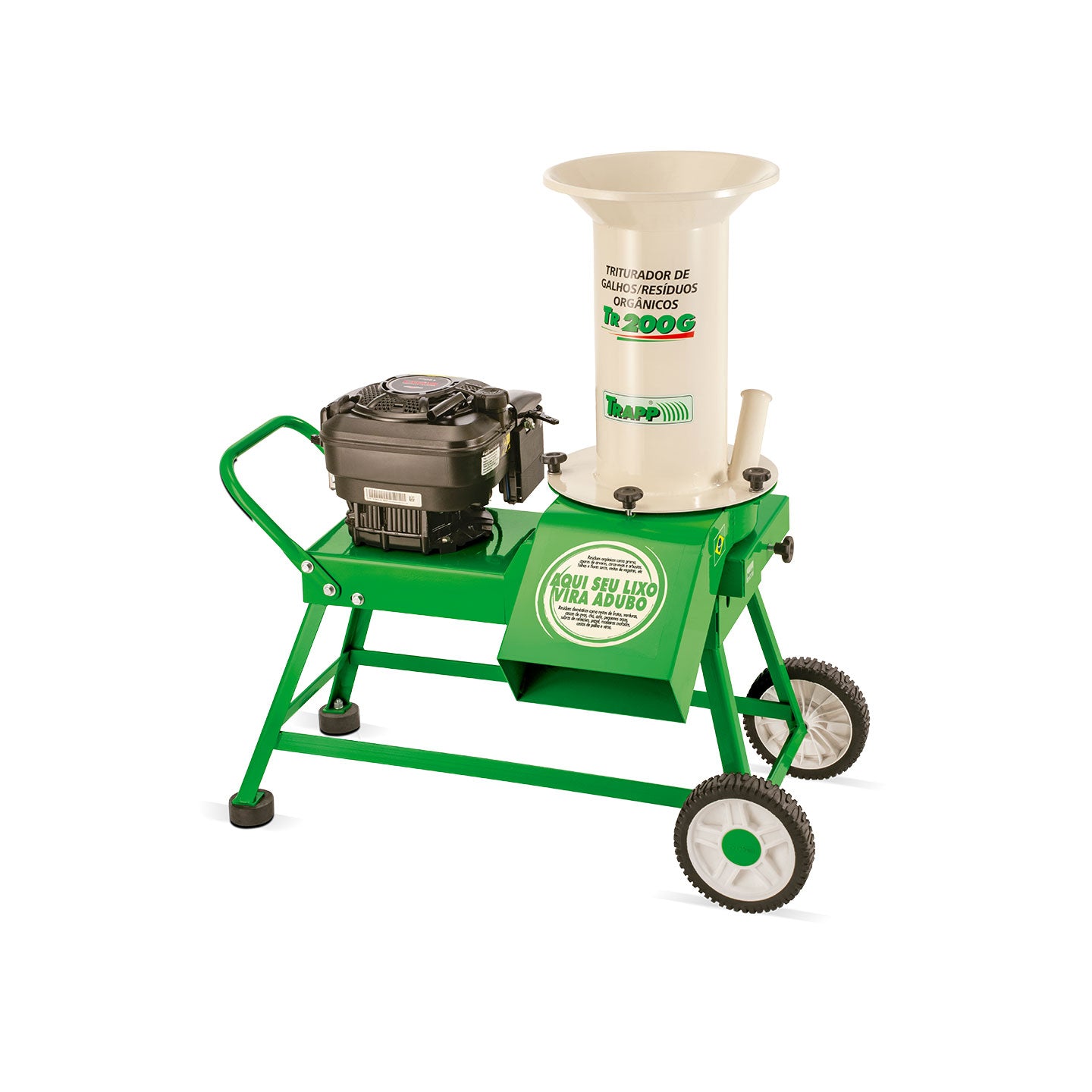 Triturador De Residuos Orgánicos JTR200GLF TRAPP Con Motor a Gasolina de 6.5 HP | Alto Rendimiento | Compostaje y Poda