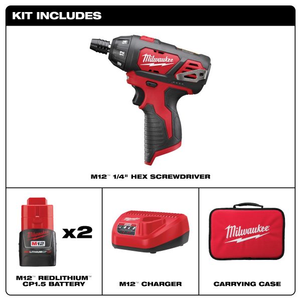 Atornillador Hexagonal Inalámbrico Milwaukee De 1/4" Pulg. MW240122 | M12 | 2 Baterias y Cargador