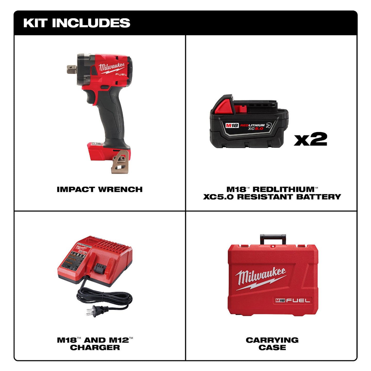 Llave De Impacto Inalámbrica Milwaukee De 1/2" Pulg. MW285522R | M18 Fuel | 2 Baterías y Cargador