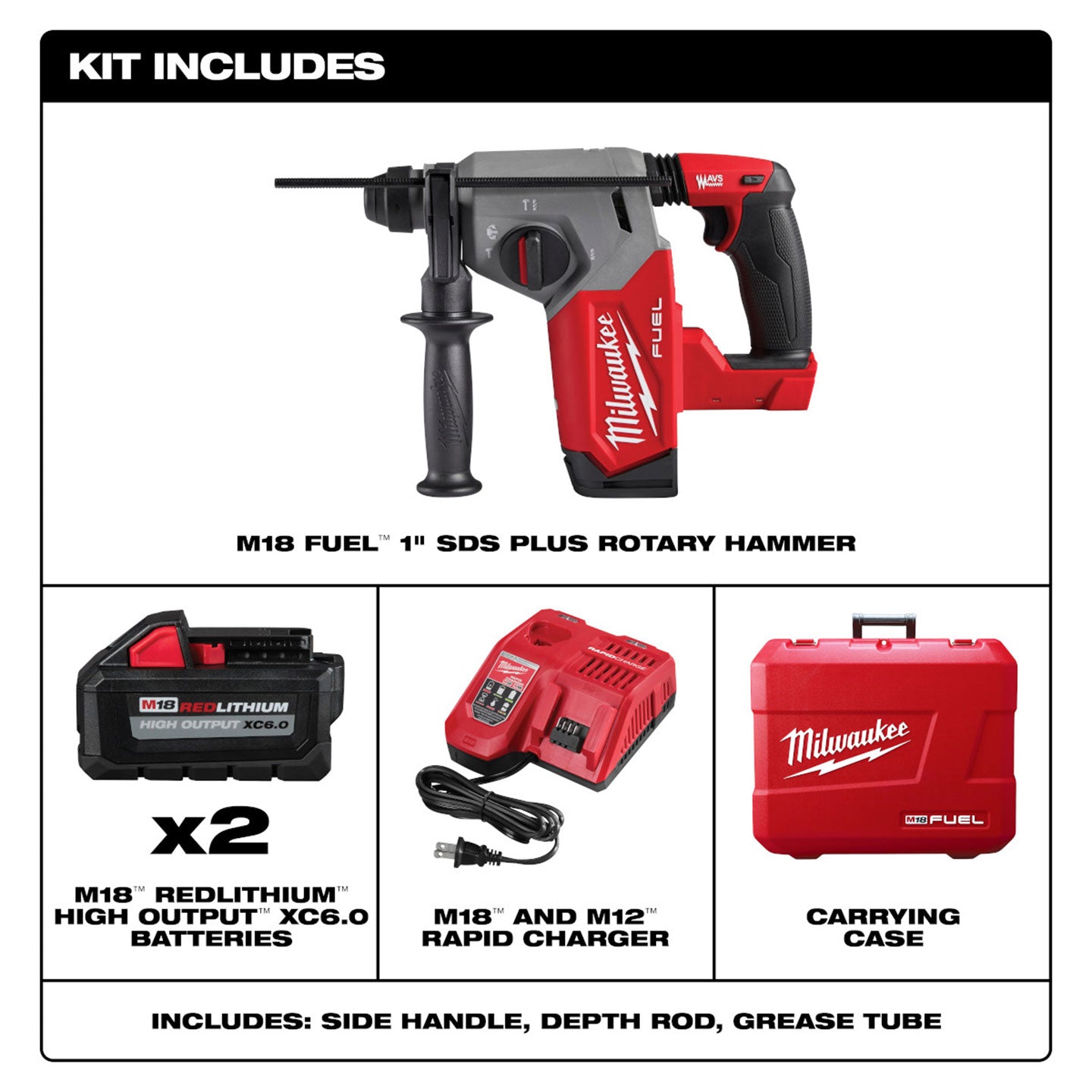 Rotomartillo Inalámbrico SDS Plus Milwaukee De 1” Pulg. MW291222 | M18 Fuel | 2 Baterías y Cargador