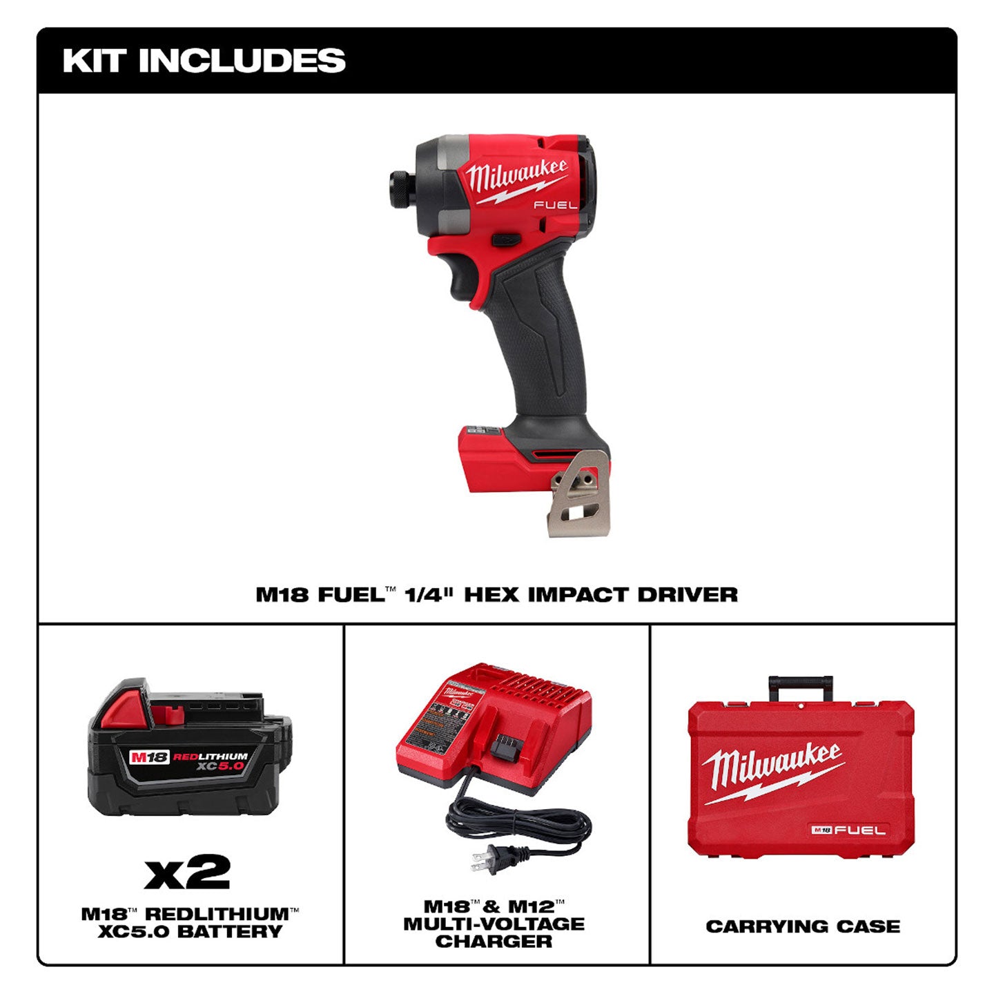 Atornillador De Impacto Hexagonal Inalámbrico Milwaukee De 1/4" Pulg. MW295322 | M18 Fuel | 2 Baterías y Cargador