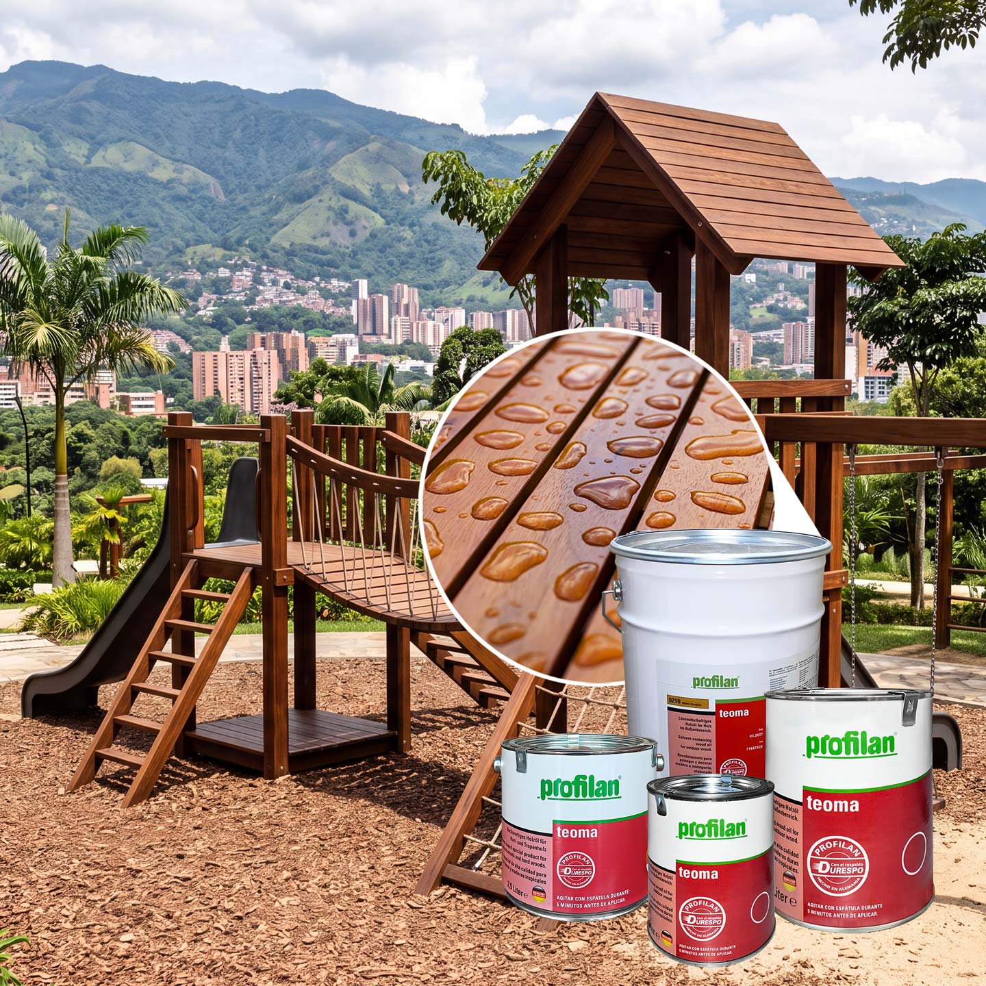 Profilan Teoma | Recubrimiento (Lasur) Para Protección de Madera en Exteriores | Para Juegos Infantiles, Saunas, Muebles y Decks | Base Solvente