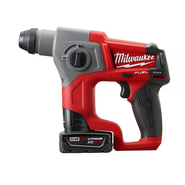 Milwaukee M12™ FUEL Brushless 12-voltios, Rotomartillo SDS PLUS 5/8" inalámbrico MW241622XC, con dos baterías ion de litio carga extendida de 4.0 amperios, incluye estuche y cargador