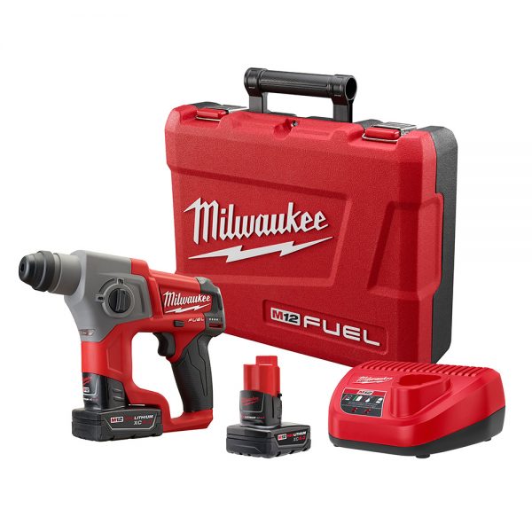 Milwaukee M12™ FUEL Brushless 12-voltios, Rotomartillo SDS PLUS 5/8" inalámbrico MW241622XC, con dos baterías ion de litio carga extendida de 4.0 amperios, incluye estuche y cargador - Imagen 2