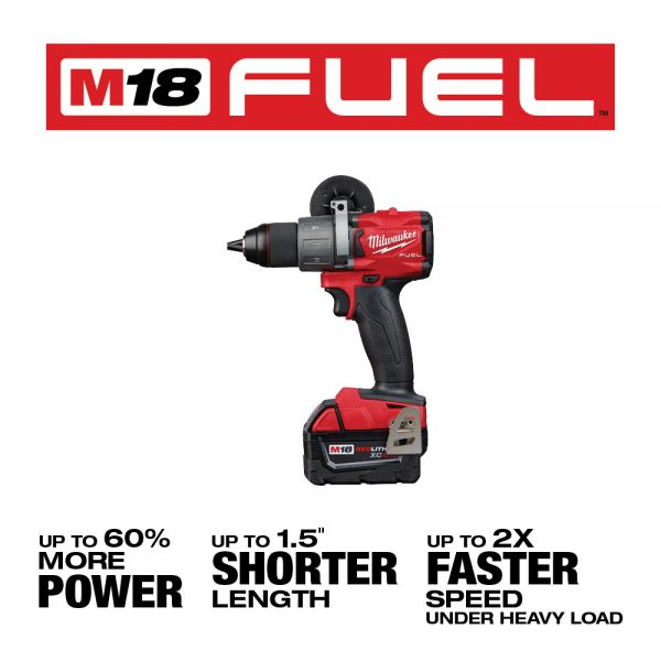 Milwaukee M18™ FUEL Kit Brushless 18-voltios ion de Litio Taladro Percutor/Atornillador de 1/2” pulgada inalámbrico con dos baterías de 5.0 amperios, MW280422, incluye estuche y cargador multivoltaje - Imagen 4