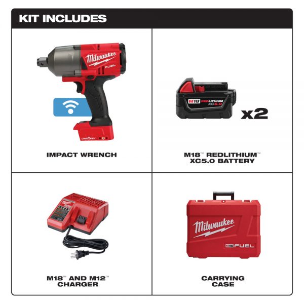 Milwaukee M18™ FUEL Brushless 18-voltios, Llave de impacto 3/4" Inalámbrica con Anillo de Retención y Sistema ONE-KEY™  MW286422,  0 - 1200 ft-lbs, con dos baterías ion de litio de 5.0 amperios, incluye estuche y cargador multivoltaje - Imagen 3