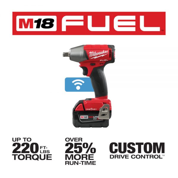 M18™ FUEL Brushless 18-voltios, Llave de impacto 1/2" inalámbrica con anillo de retencion y sistema ONE-KEY™ 2759B-22 Milwaukee, 220 ft-lbs, con dos baterías ion de litio de 5.0 amperios, incluye estuche y cargador multivoltaje. - Imagen 4