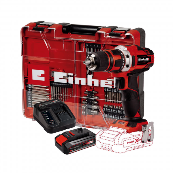 Einhell Combo de Taladro de Rotación Inalámbrico TE-CD 18/40 Li+ Caja de 69 piezas. Incluye una batería de 2.5 amperios y cargador EH4513958 - Imagen 4